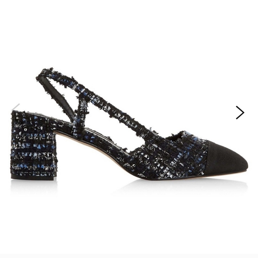Dune London Black and Blue Heels with Tweed Pattern